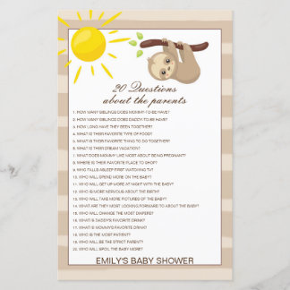 Papier Modifiable 20 Questions sur le Baby shower des par