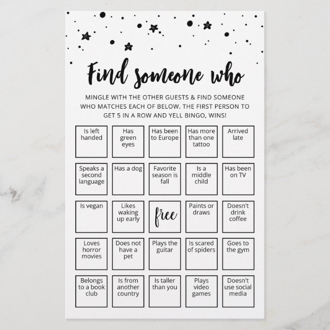 Papier Modifier Trouver Quelqu'Un Qui Joue Bingo jeu (Devant)
