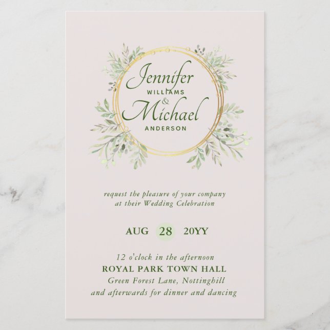Papier MOINS CHER Faire-part de mariage Verdure Wreath BU (Devant)