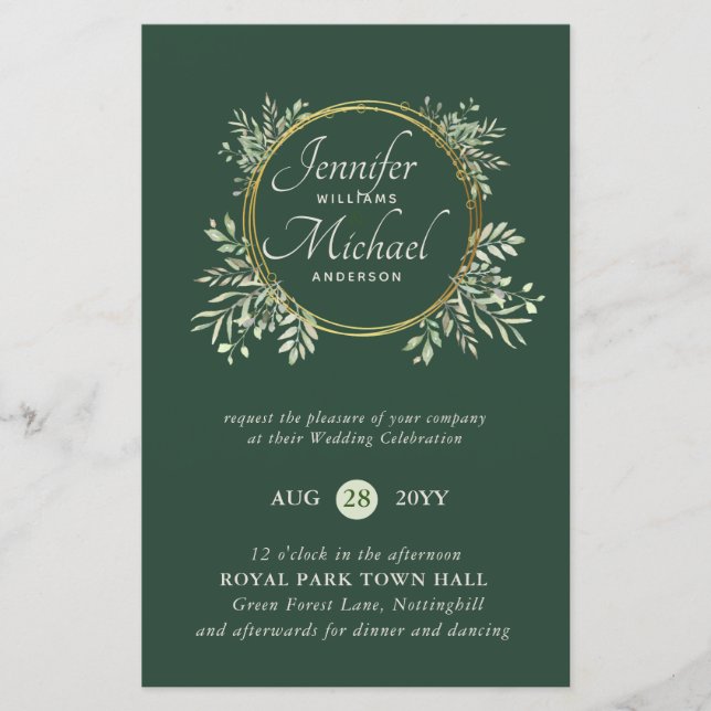 Papier MOINS CHER Faire-part de mariage Verdure Wreath BU (Devant)
