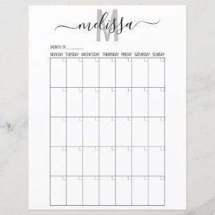 Papier Mois vierge Monogramme Planification Calendrier Pl