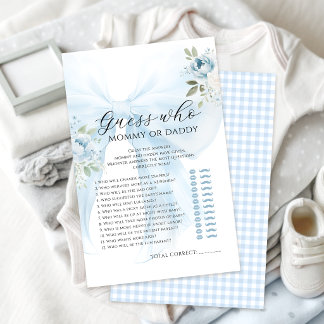 Papier Mommy or Daddy Blue Bow Floral Baby Shower Games