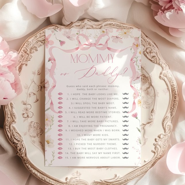 Papier  Mommy or Daddy Pink Bow Guess Who Floral game (Créateur téléchargé)