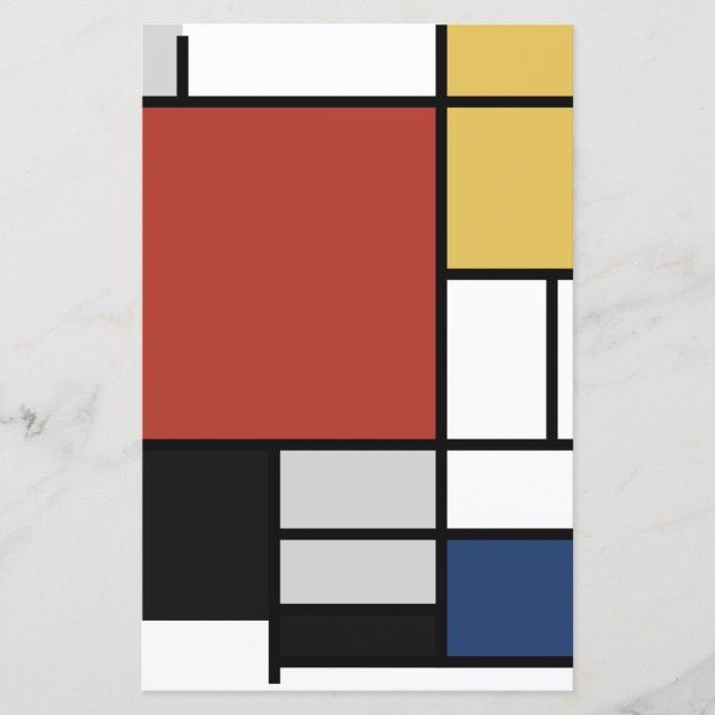 Papier Mondrian Peinture Rouge Plane Jaune Noir Gris Bleu (Devant)