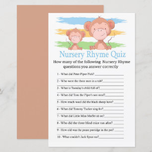 Papier Monkey Nursery Rhyme Quiz jeu de baby shower