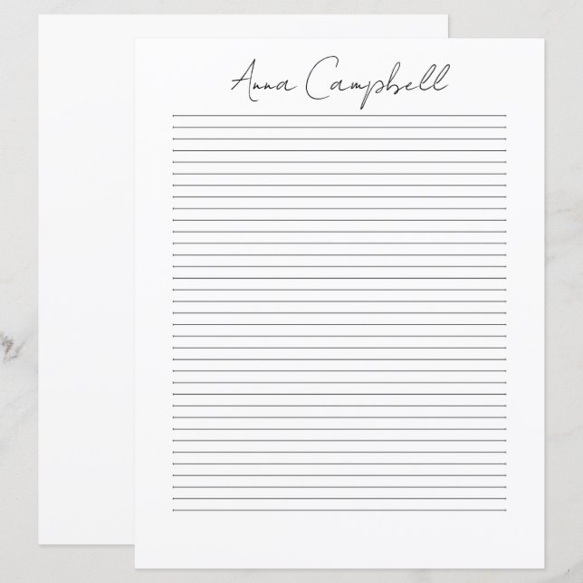 Papier Monogram Chic Script Name Stationery Paper (Devant / Derrière)