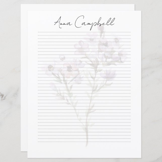 Papier Monogram Chic Script Name Stationery Paper (Devant / Derrière)