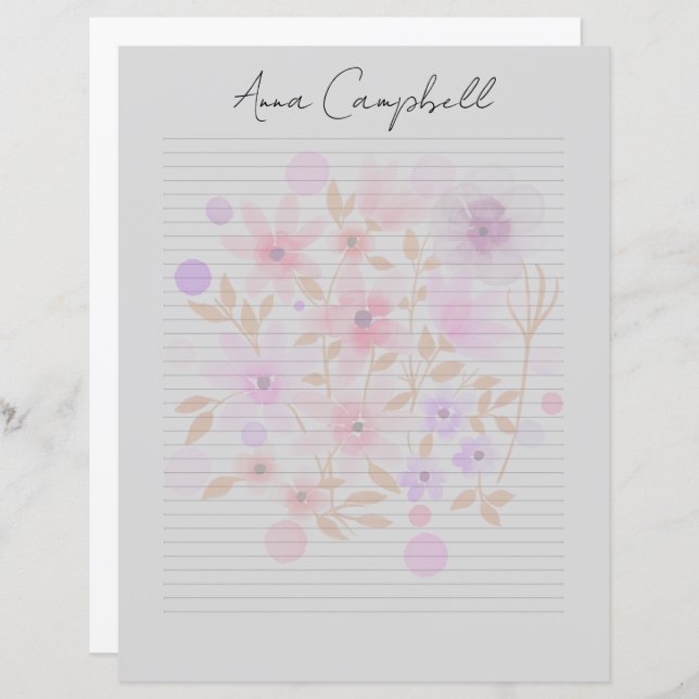 Papier Monogram Chic Script Name Stationery Paper (Devant / Derrière)