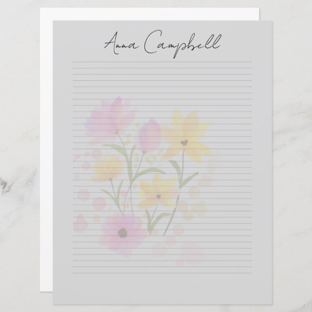 Papier Monogram Chic Script Name Stationery Paper (Devant / Derrière)