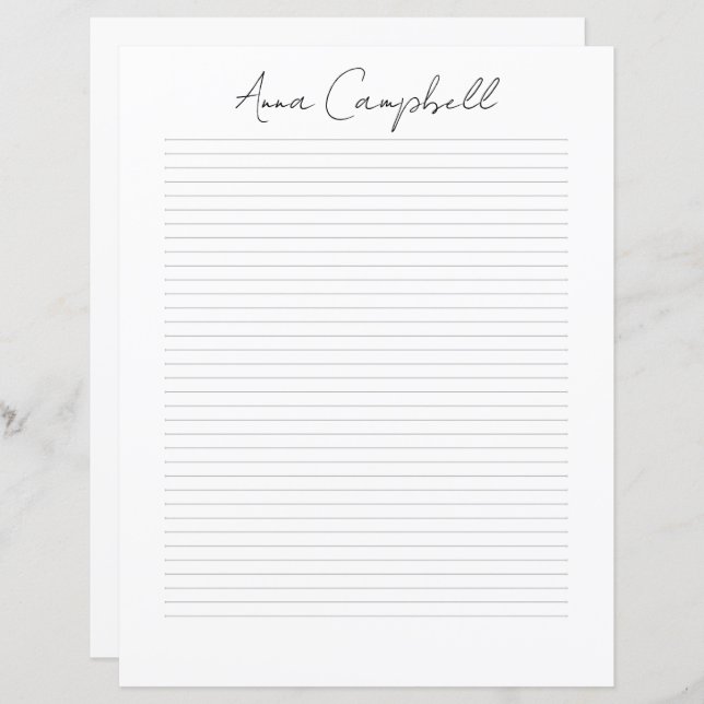 Papier Monogram Chic Script Name Stationery Paper (Devant / Derrière)