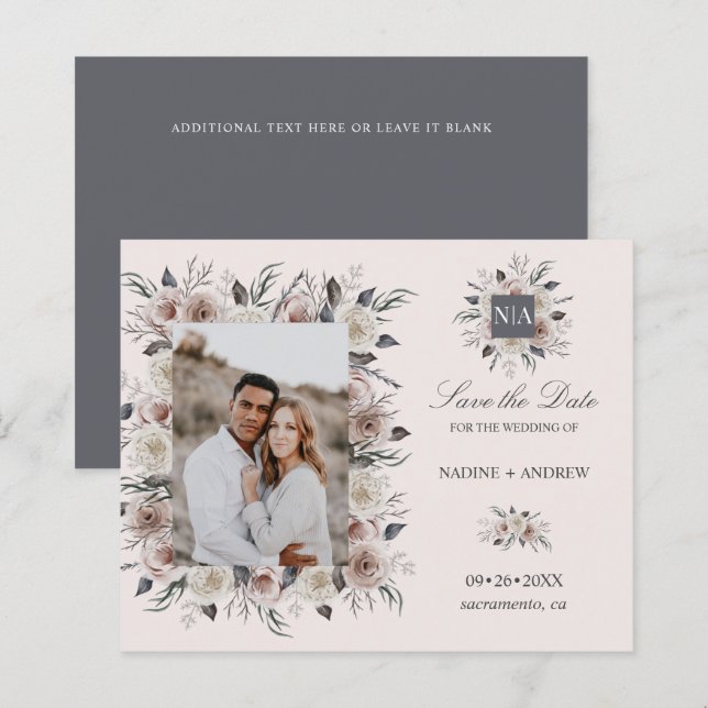 Papier Monogram Dusty Rose photo Mariage ENREGISTRER LA D (Devant / Derrière)