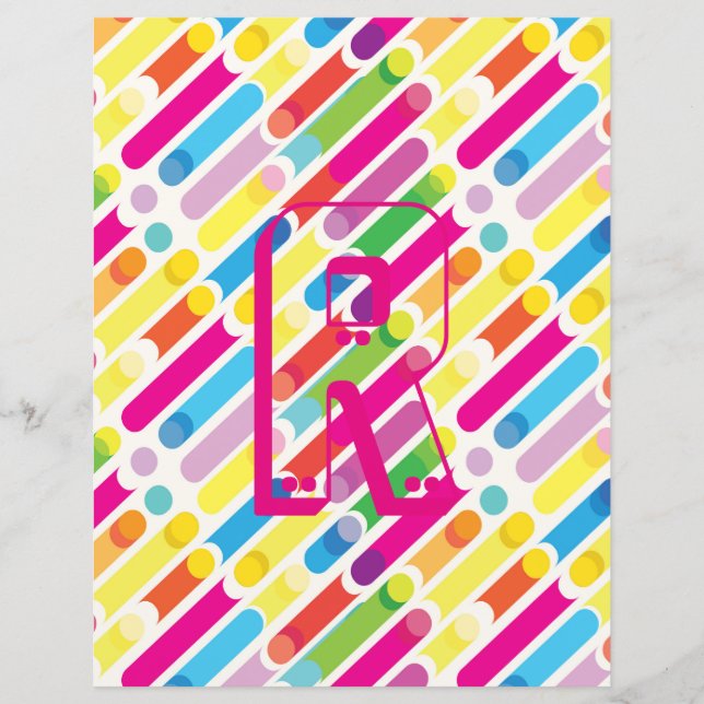 Papier Monogramme Arc-en-ciel lignes diagonales Motif Pop (Devant)