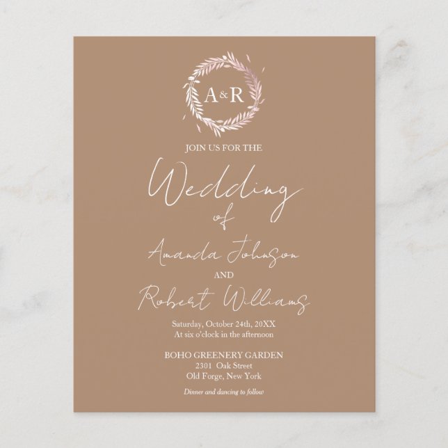 Papier Monogramme beige Invitations de mariage budgétaire (Devant)