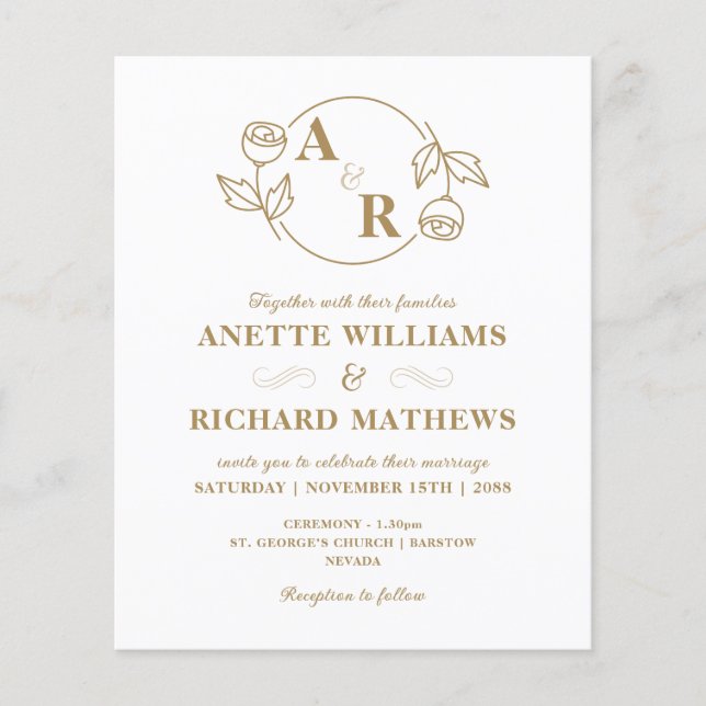 Papier Monogramme classique élégant mariage invitation bu (Devant)