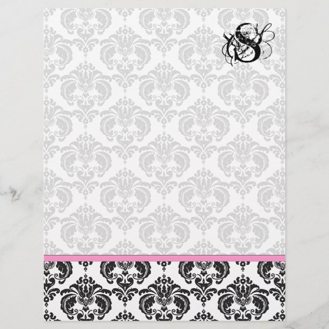 Papier Monogramme de framboise rose Damas (Devant)
