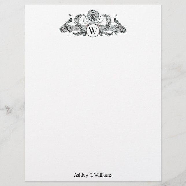 Papier Monogramme de Peacocks vintages (Devant)