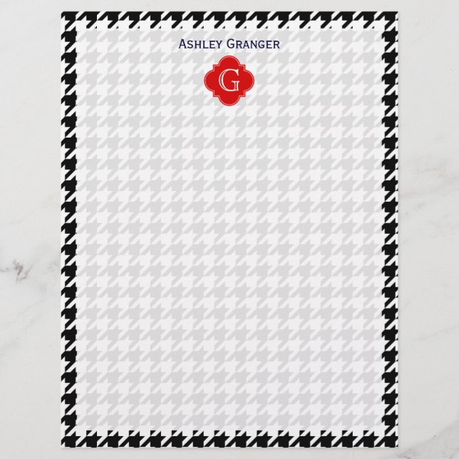 Papier Monogramme de Quatrefoil rouge blanc noir (Devant)