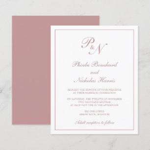 Papier Monogramme Dusty Rose rose Faire-part de mariage b