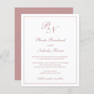 Papier Monogramme Dusty Rose rose Faire-part de mariage b
