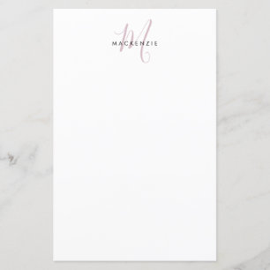 Papier Monogramme élégant moderne blanc rose blush écritu