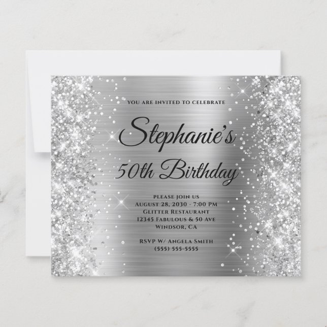 Papier Monogramme Fantaisie Pailleté Argenté 50e Annivers (Devant)