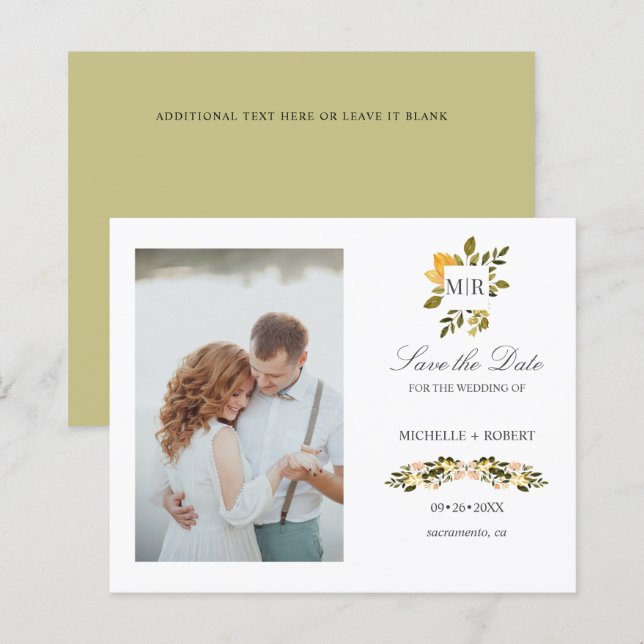 Papier Monogramme Fleurs Jaunes Photo Mariage ÉVÉNEMENT À (Devant / Derrière)