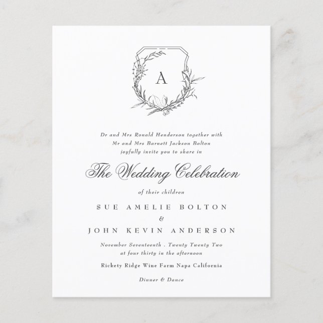 Papier monogramme floral botanique classique Invitation b (Devant)