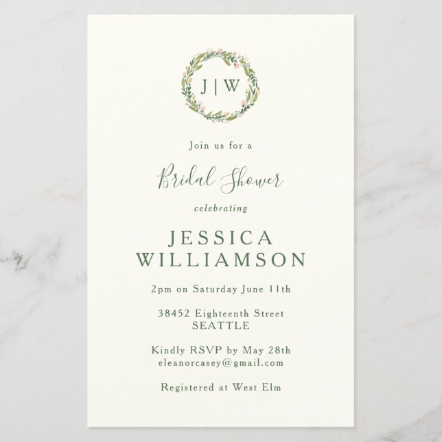 Papier Monogramme Floral de Budget Couronne de Mariage  (Devant)