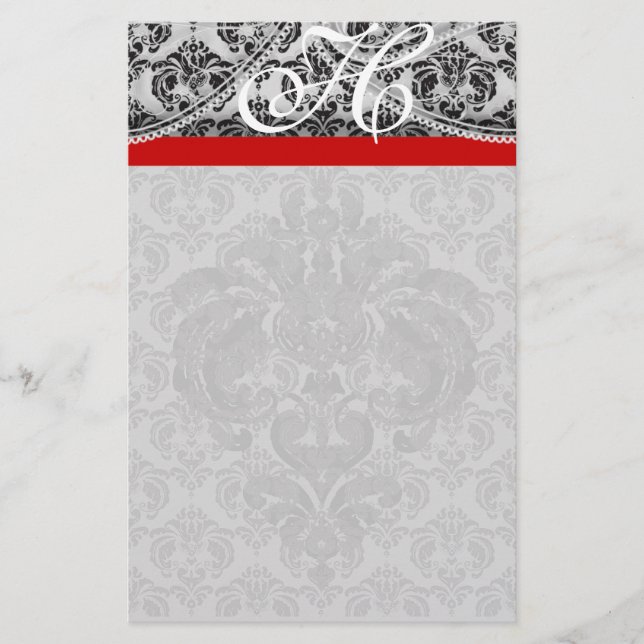 Papier Monogramme gris rouge Paisson noir (Devant)