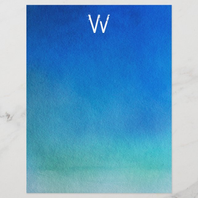 Papier Monogramme Ombre d'aquarelle bleue (Devant)