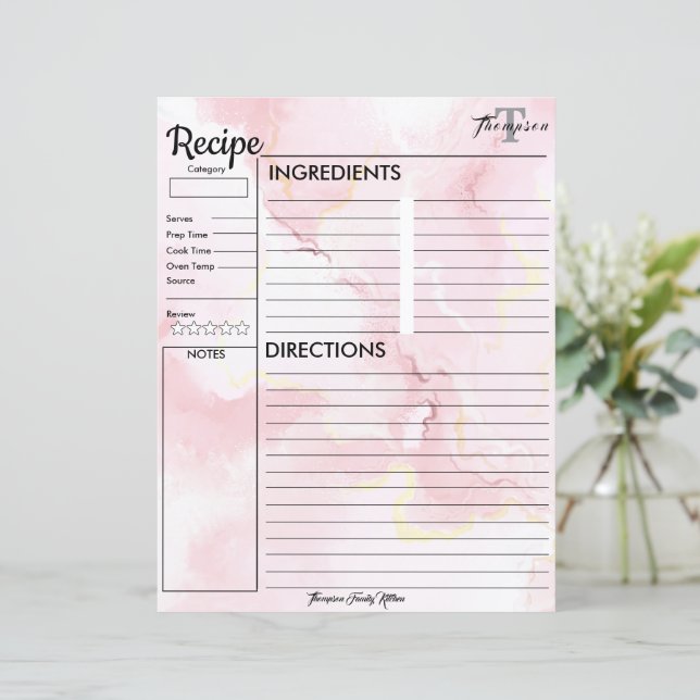 Papier Monogramme personnalisé de la cuisine de.. Recette (Debout devant)