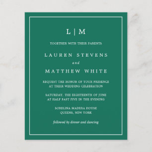 Papier Monogramme vert émeraude simple Mariage élégant
