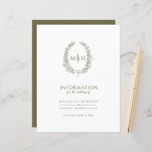 Papier monogramme vert olive informations sur les invités
