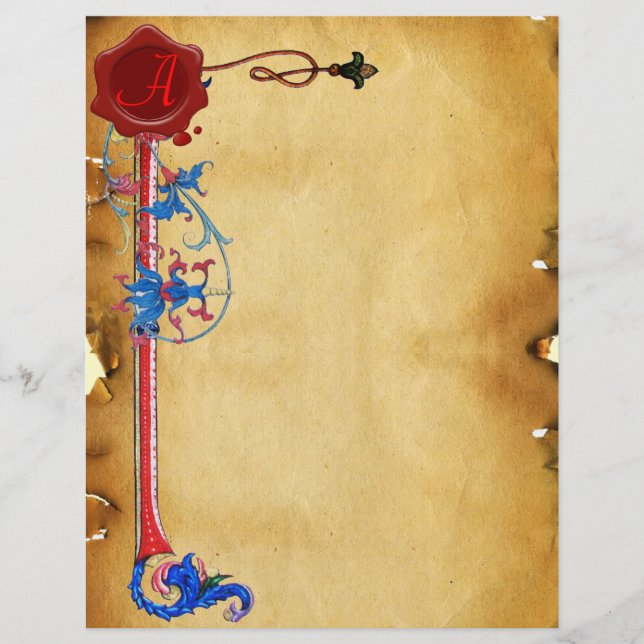 PAPIER MONOGRAPHIE DE SCEAU FLORENTINE FLORALE ROUGE ANTI (Devant)