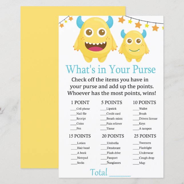 Papier Monster Ce qui est dans votre baby shower de jeu d (Devant / Derrière)