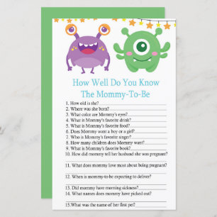 Papier Monster COMMENT VOUS CONNAISSEZ baby shower jeu
