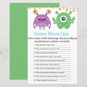 Papier Monster Nursery Rhyme Quiz jeu de baby shower