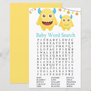 Papier Monstre Jaune Baby shower Mot de recherche Jeu
