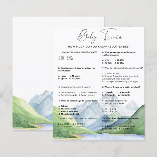 Papier Montagnes - Trivia des bébés (Devant / Derrière)
