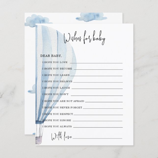 Papier Montgolfière | voeux pour bébé (Devant / Derrière)