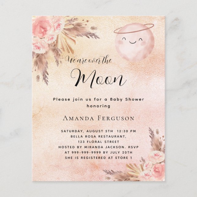 Papier Moon pampas blush budget baby shower invitation (Devant)