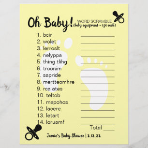 Papier Mot baby shower Brouiller jaune