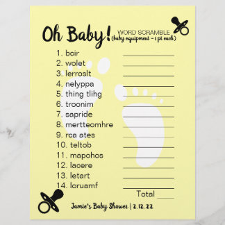 Papier Mot baby shower Brouiller jaune