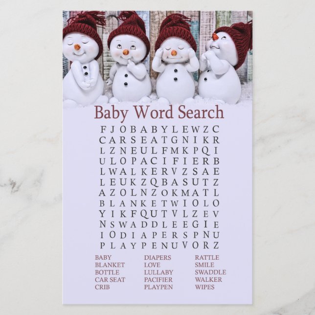 Papier Mot de Baby shower Snowman Noël mignon Recherche (Devant)