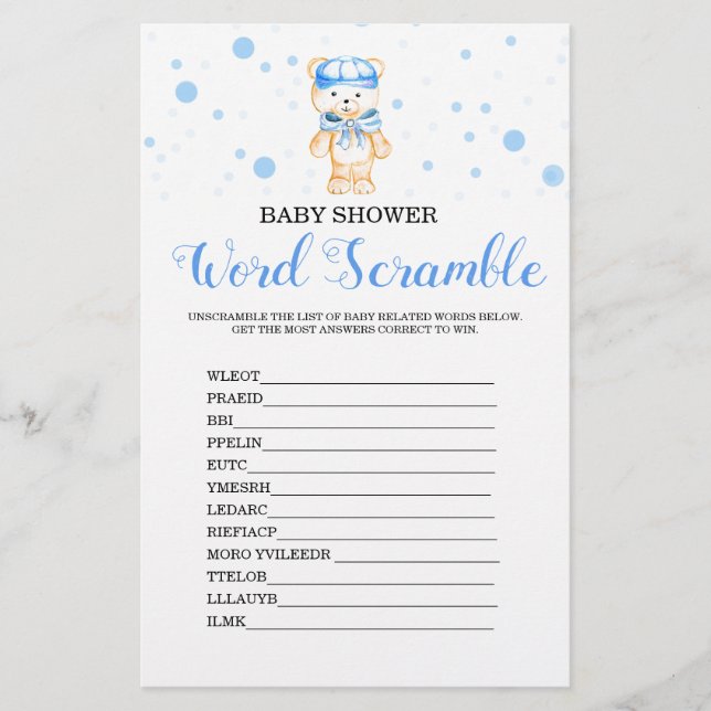 Papier Mot Scramble Blue Boy Baby shower Jeu (Devant)