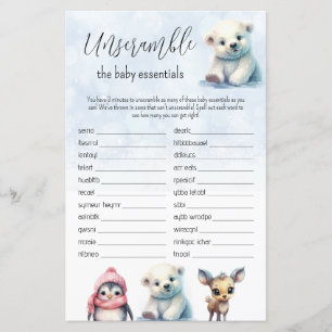 Papier Mot Scramble Blue Winter Boy Baby shower Jeu
