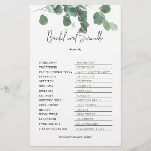 Papier Mot Scramble Clé Fête des mariées Jeu Eucalyptus