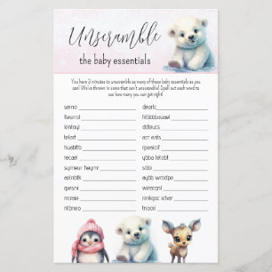 Papier Mot Scramble Rose Winter Girl Baby shower Jeu