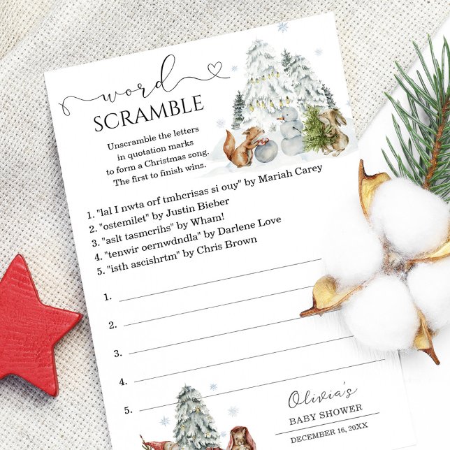 Papier Mot Scramble Winter Woodland Baby shower Jeu (Créateur téléchargé)
