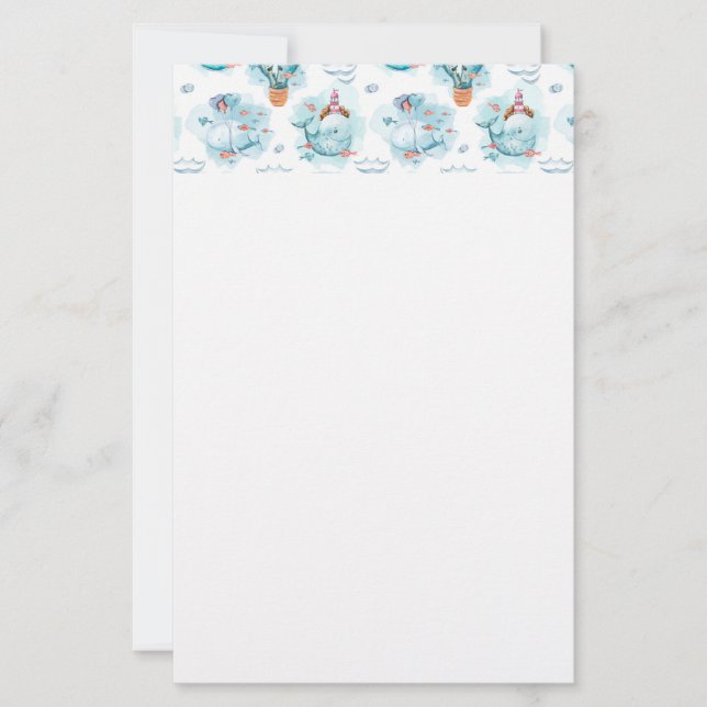 Papier Motif d'aquarelle de la belle baleine nautique (Devant)
